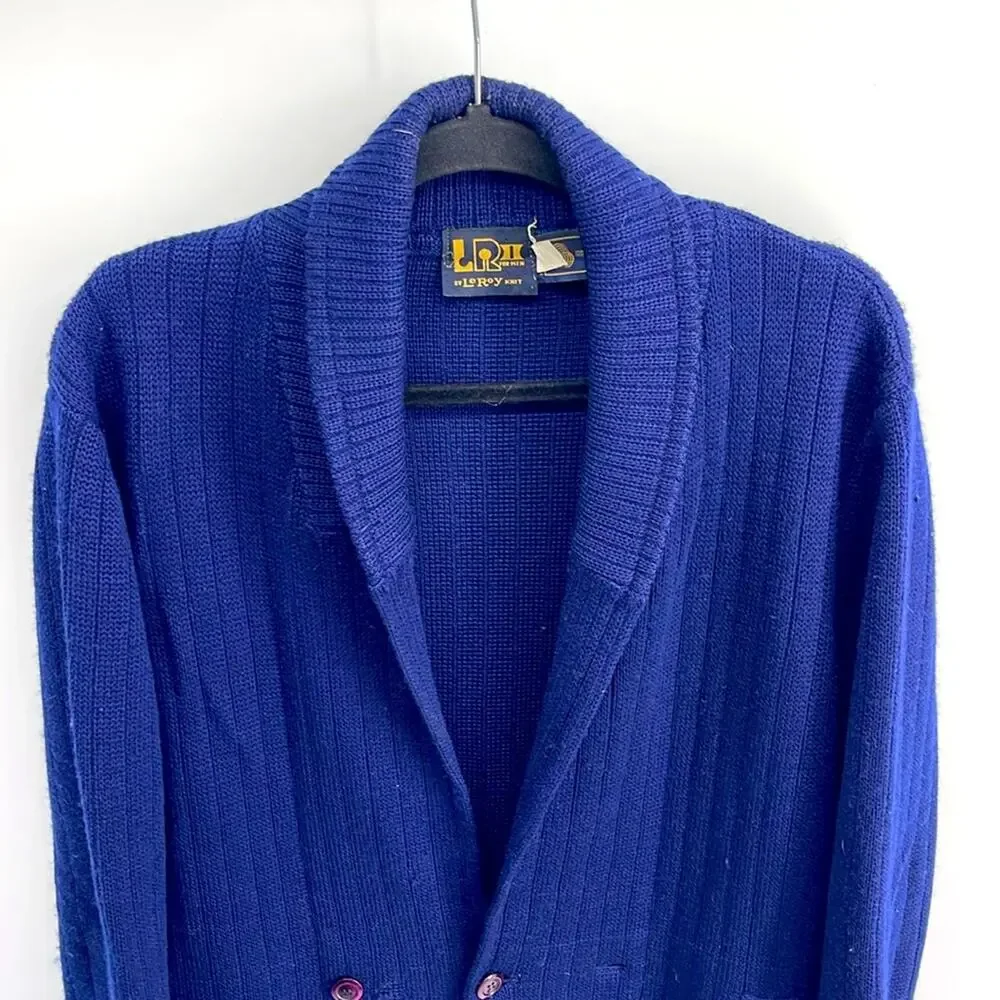 Vintage LR II BY Leroy Knit 100% pure wool double breasted shawl collar cardigan